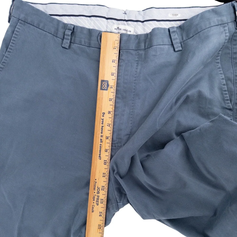Peter Millar Mens 38x30 Soft Touch Flat Front Trousers Pants Blue Pima Cotton